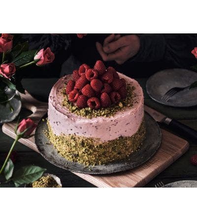 Pistachio & Raspberry Layer Cake with Rose Buttercream