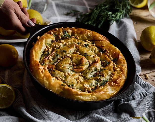 Easter Filo Spiral Pie with Spinach, Soft Herbs and White Beans