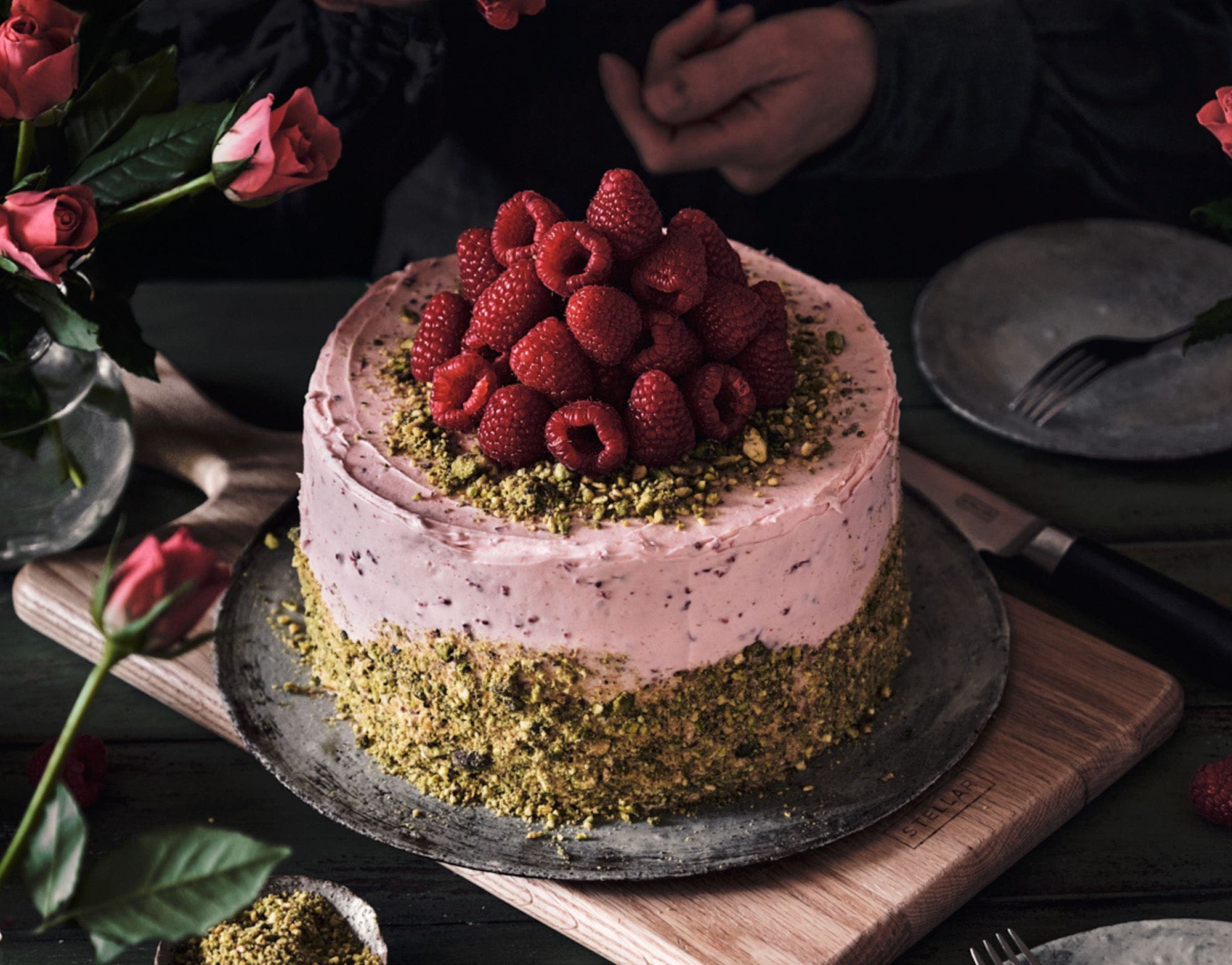 Pistachio & Raspberry Layer Cake with Rose Buttercream