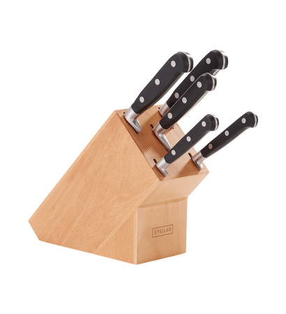 Stellar Classic 5 Piece Knife Block Set, Beechwood